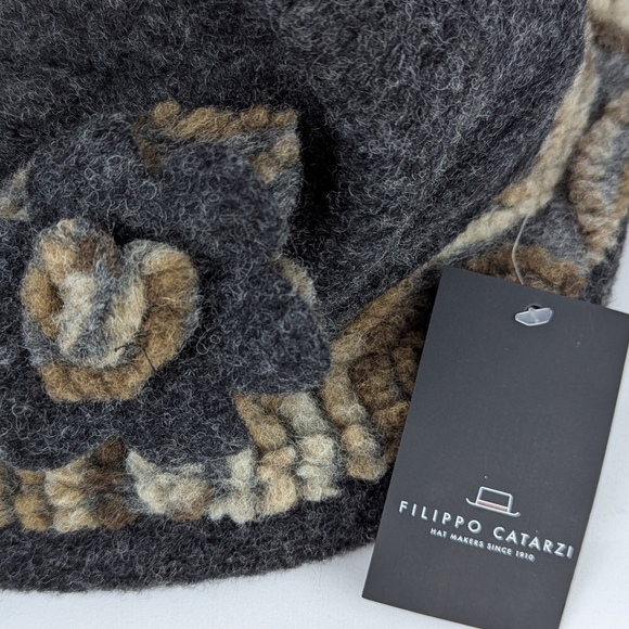 Filippo Catarzi Bucket Hat Wool Blend Flower Accent Textured Charcoal OSFM NWT main image 4
